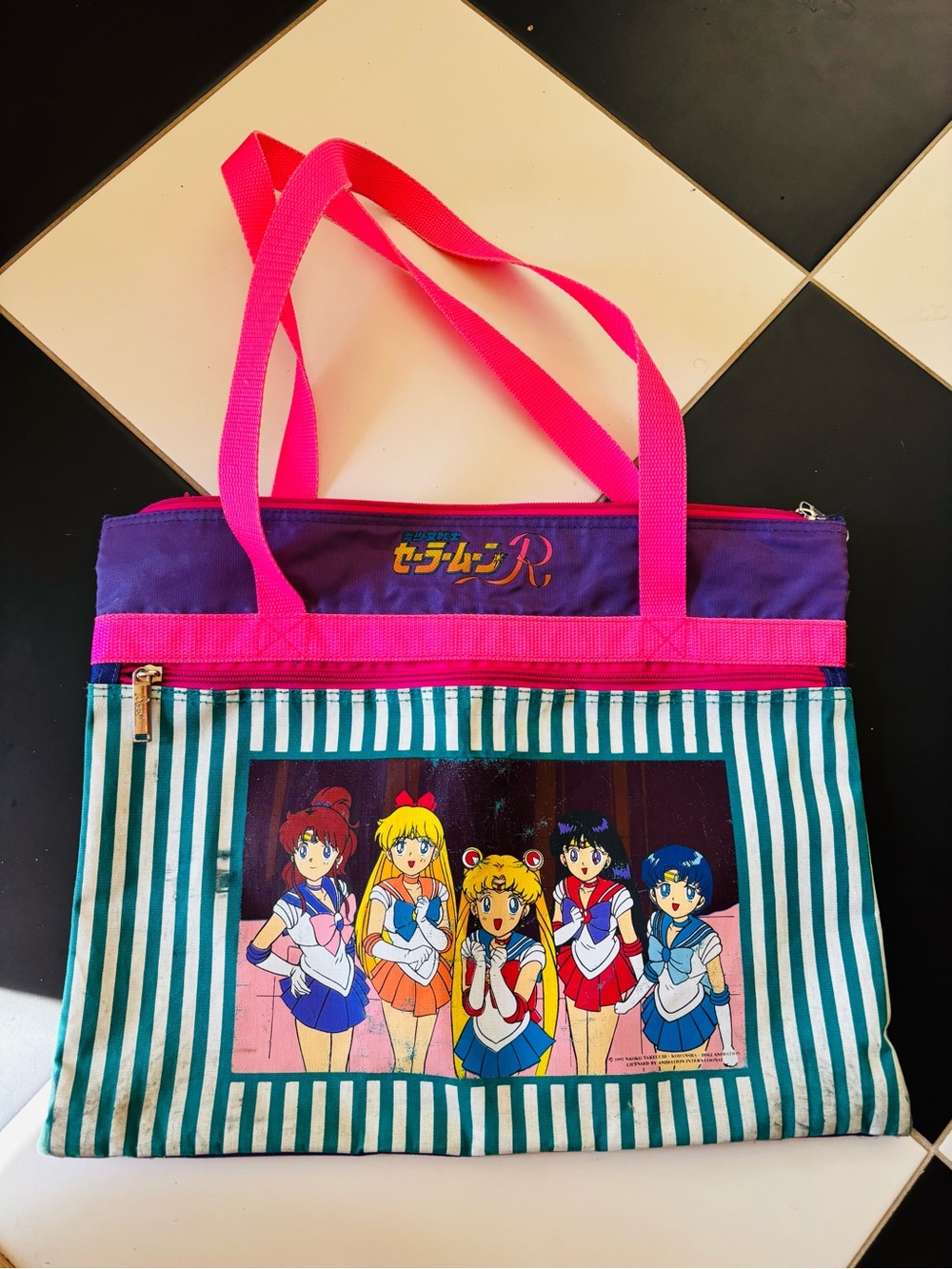 Vintage 1992 sailor moon tote bag purple pink striped graphic print anime Japan